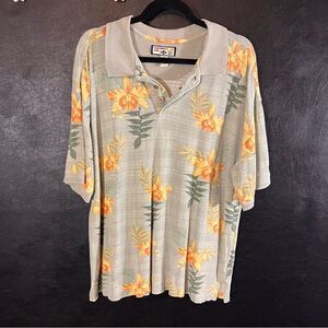Caribbean Joe Sage Green Hawaiian Floral Polo‎ Size Large
